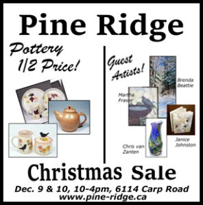 An ad for Pine Ridge pottery sale Dec. 9 and 10 at 6114 Carp Road.