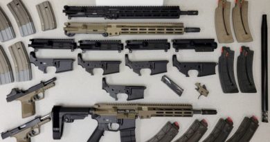 A photo of various weapons.