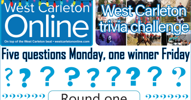 A poster for the West Carleton Online trivia contest.