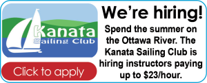 An ad for the Kanata Sailing Club looking to hire sailing instructors. Click for screen readable version.