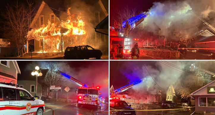 A collage of fire photos.