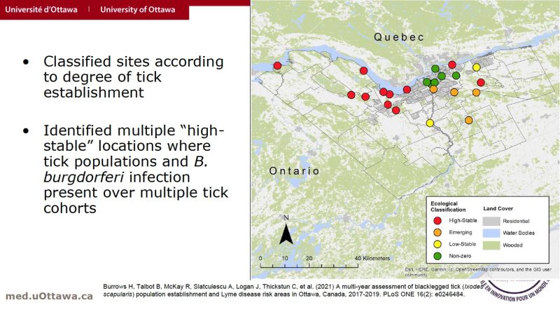 A map of tick locations in the Ottawa area.