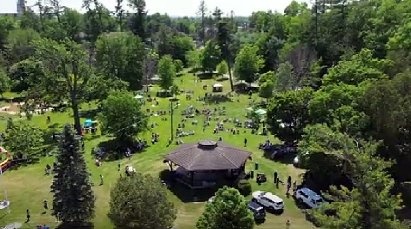 An aerial shot of a park.