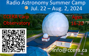 An ad for the CCERA's Astronomy Summer Camp, July 22 to Aug. 2. Click for more screeen readable information.