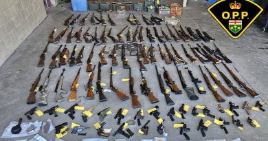 A photo of lots of guns.