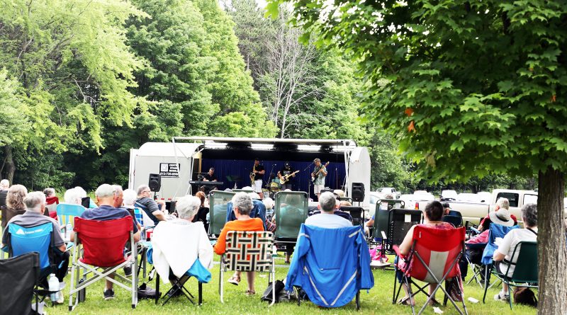 A photo of people watching a show.