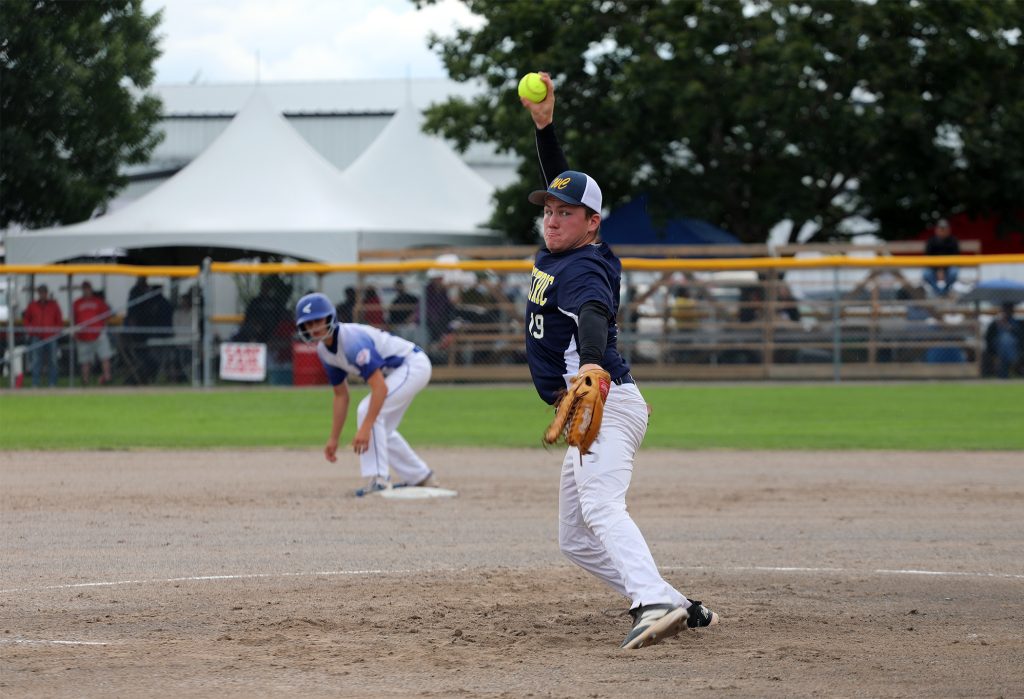 A pitcher delivers a pitch.