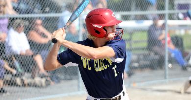 A batter waits for a pitch.