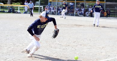 A baseball player plays defence.