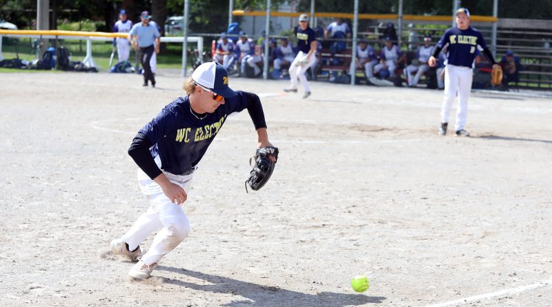 A baseball player plays defence.