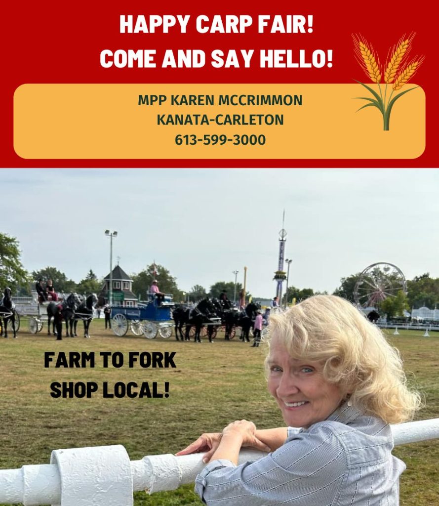 An ad for MPP Karen McCrimmon at the Carp Fair.