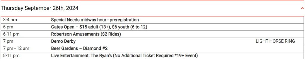 The Carp Fair Schedule.