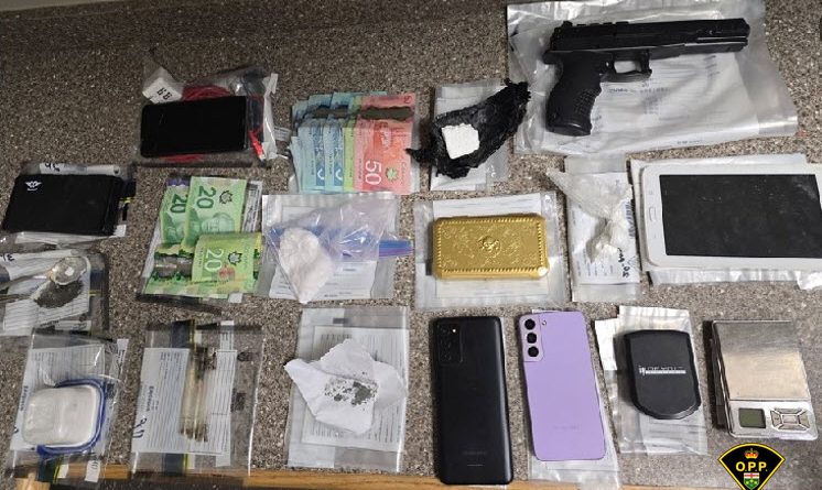 A photo of drugs and a replica gun.