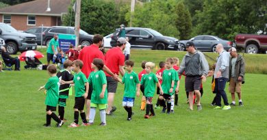 Teams shake hands after a soccer club.