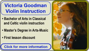 An ad for violin lessons from Victoria Goodman. Click the ad for screen-readable information.