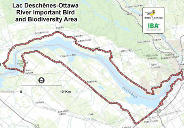 A map of an Important Biodiversity Area in the Ottawa region.