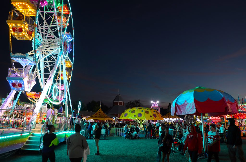 A photo of the Carp Fair at night.