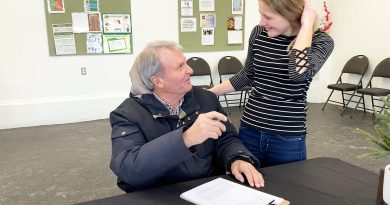 Two people sign a petition.