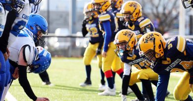 A photo of pre-snap action during a Wolverines games.