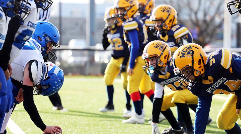 A photo of pre-snap action during a Wolverines games.