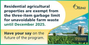 An ad for agriculture exemptions for the city's three bag garbage limit. Click for more info.