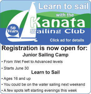 An ad for the Kanata Sailing Club's learn to sail programs. Click for more info.