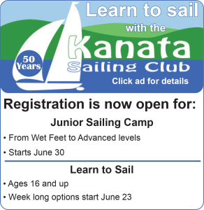 An ad for the Kanata Sailing Club. Click the ad for more information on their summer programs.