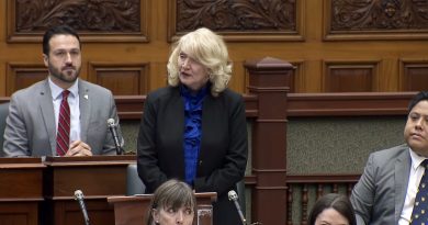 A woman speaks in Queen's Park.