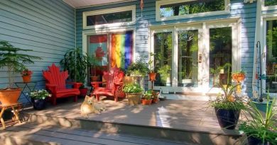 A photo of a back deck.