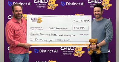 Two people hold a really big cheque.