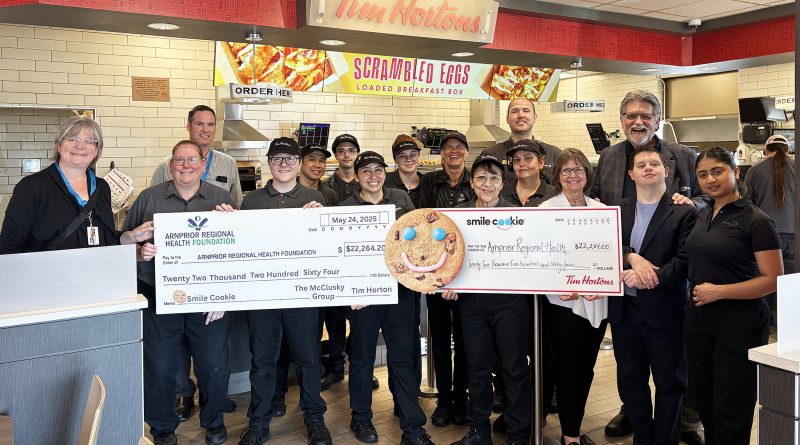 A group photo with a big cheque.