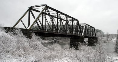 A photo of a rail bridge.