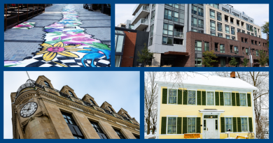 A collage of buildings.