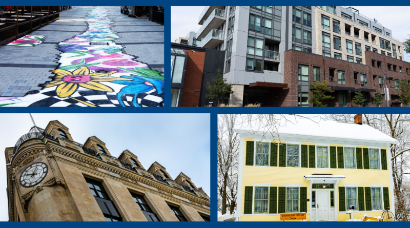 A collage of buildings.