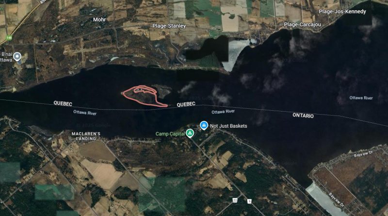 An aerial photo of the Ottawa River.