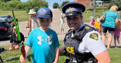 A photo of a young angler and a police.