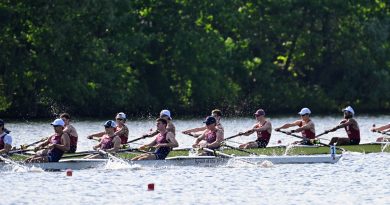 A rowboat is rowed.