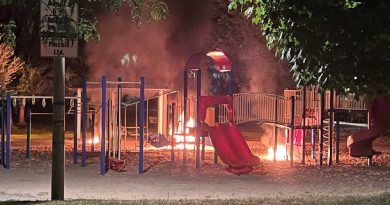 A photo of a playground fire.