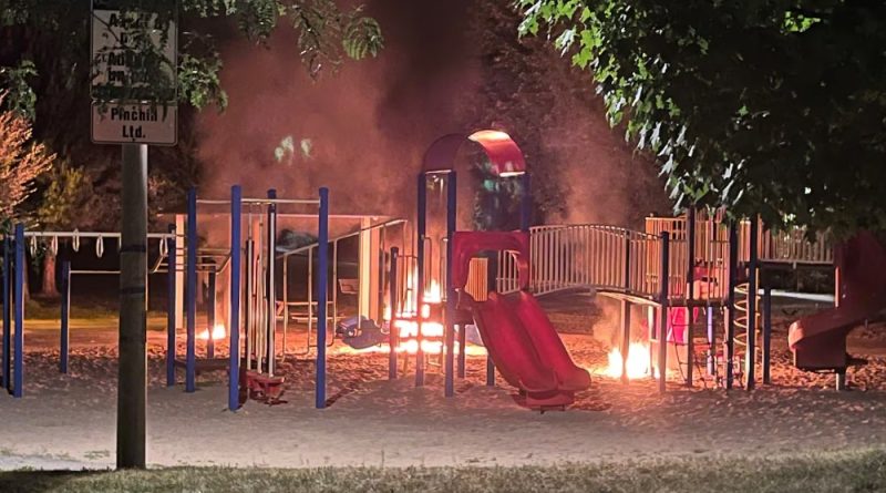 A photo of a playground fire.