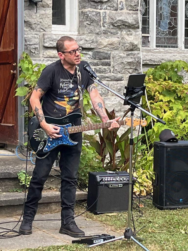 A musician performs.