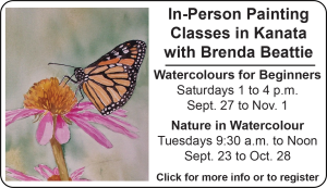 An ad for in-person art classes from artist Brenda Beattie. Click for more information.
