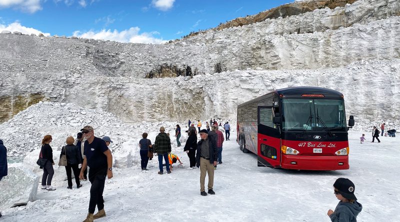A photo of people exploring a quarry.
