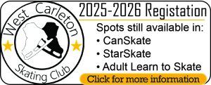 An ad for the West Carleton Skating Club. Registration is now open, click for more details.