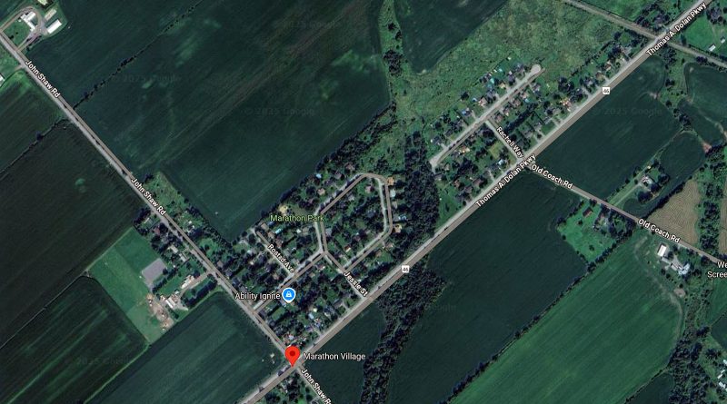 An aerial photo of Marathon Village.