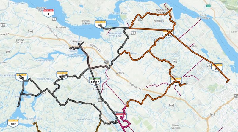 A map of snowmobile trails.