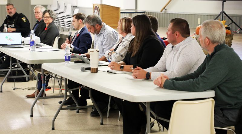 A group of people sit at a table.