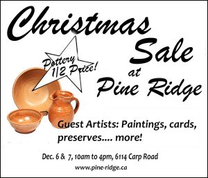 An ad for Pine Ridge Pottery's Christmas Sale. Click the ad for a screen readable website.