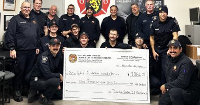 A group of firefighters pose with a really big cheque.