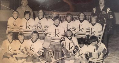 A photo of a hockey team from the '70s.