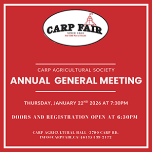 An ad for the Carp Fair annual general meeting, which will be held Jan. 22.
